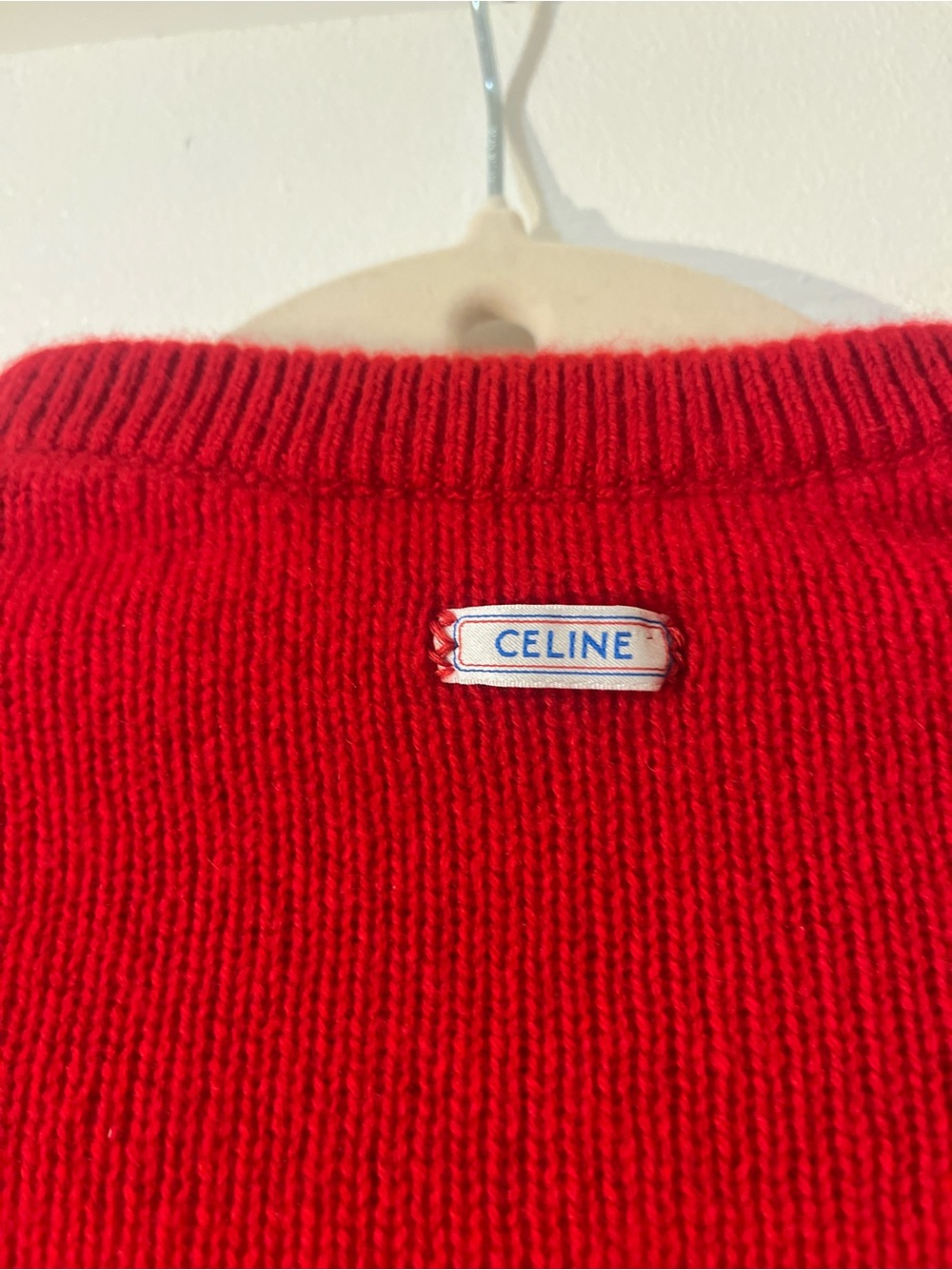 Celine Bold Red Crewneck Knit Sweater